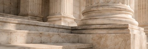 Marble courthouse steps and columns